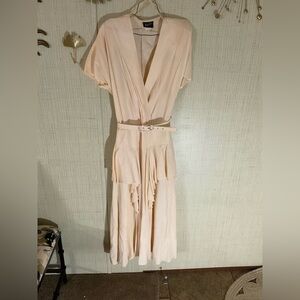 Vintage Wild Rose Midi Belted Dress Sz 14 C2